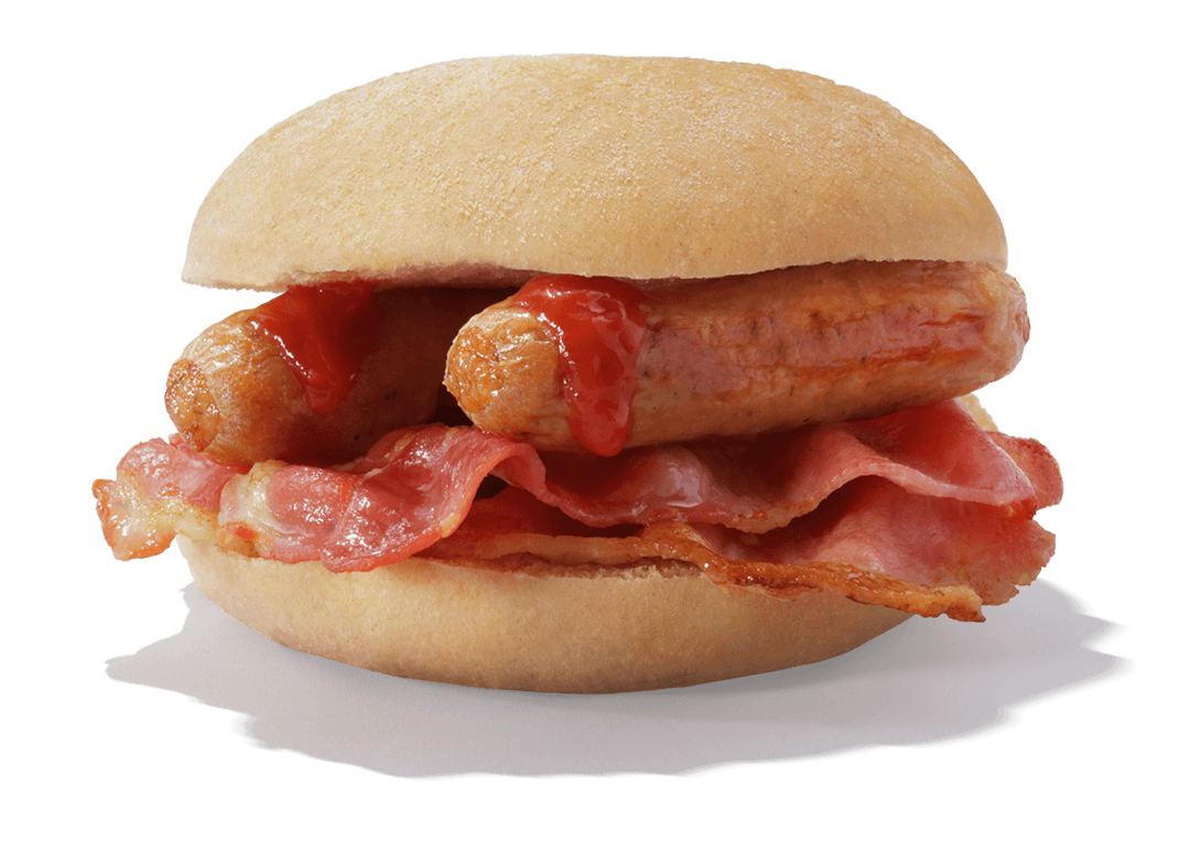 Greggs Bacon and Sausage Breakfast Roll on counter